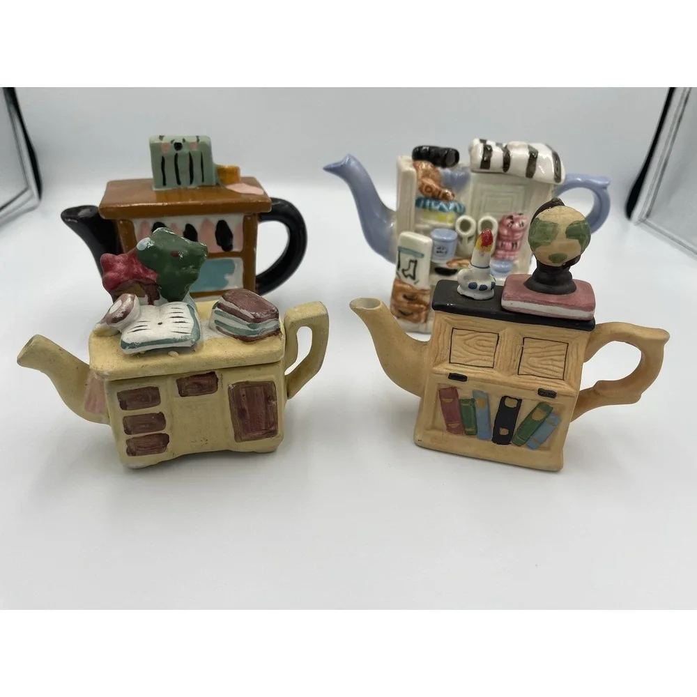 Vintage Miniature Teapot Set‎ Table Decor Knick Knack Trinkets Box